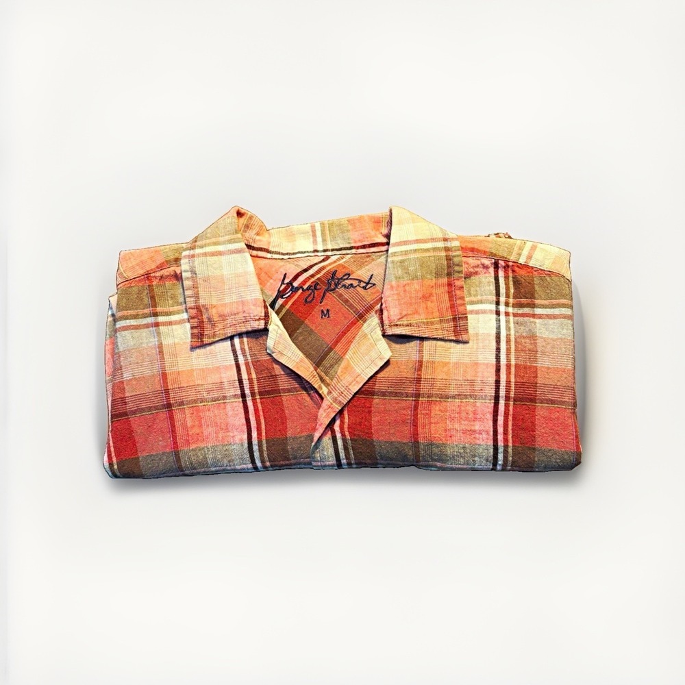 Wrangler George Strait Mens M Plaid Woven Short Sleeve Button Up Shirt Pink - Picture 1 of 16